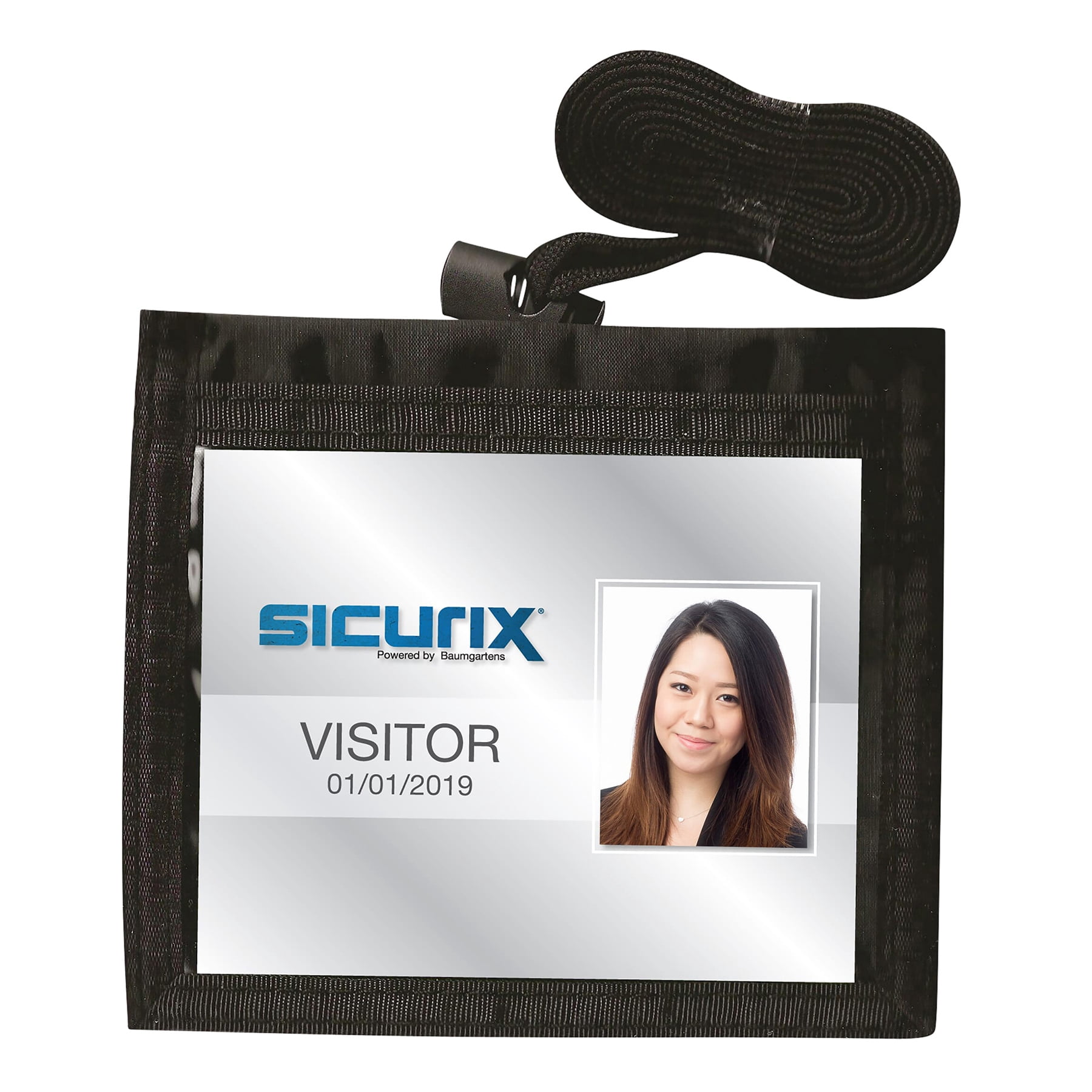 SICURIX Convention ID Neck Pouch Badge Holder, Horizontal, Adjustable Cord, 3" x 4" Insert, Black, Pack of 6