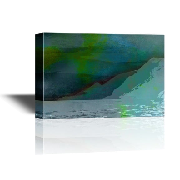 wall26 - Canvas Wall Art - Abstract Landscape with Mountains Under Blue and Green Sky - Gallery Wrap Modern Home Art | Ready to Hang - 12x18 inches