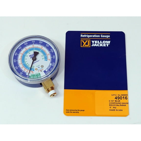 Yellow Jacket Low Side Gauge, 2 1/2 in Dia, Blue 49016