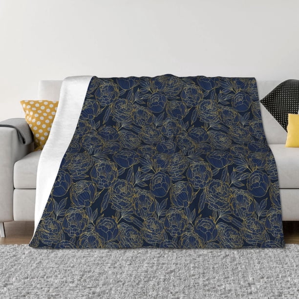 Fotbe Golden Peonies Manta de Franela con Estampado, Manta Ultrasuave para Cama, Sofá, Auto, Hipoalergénica y Antibolitas-40"x30"
