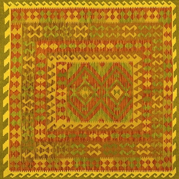 Ahgly Company Indoor Square Oriental Yellow Traditional Area Rugs, 8' Square
