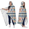 thumbnail image 2 of Wearable Blanket,Blue and Orange Geometric Boho Pattern Hooded Wearable Flannel Blanket for Adults & Teens,Winter Poncho Shawl Wrap Cape Cozy Anti-Pill,50"x60", 2 of 5