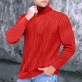 thumbnail image 5 of Men's Solid Color Turtleneck Sweater Textured Knit Pullover for Casual Fashion and Winter Warmth, Ideal for Office Wear and Christmas Holiday Gifts,Red,3XL, 5 of 5
