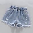 thumbnail image 4 of LWITHSZG Girls High Waist Denim Shorts Elastic Waist Pleated Jean Shorts Casual Summer Jeans Bottoms with&nbsp;Pockets for Kids 2-12 Years, 4 of 9