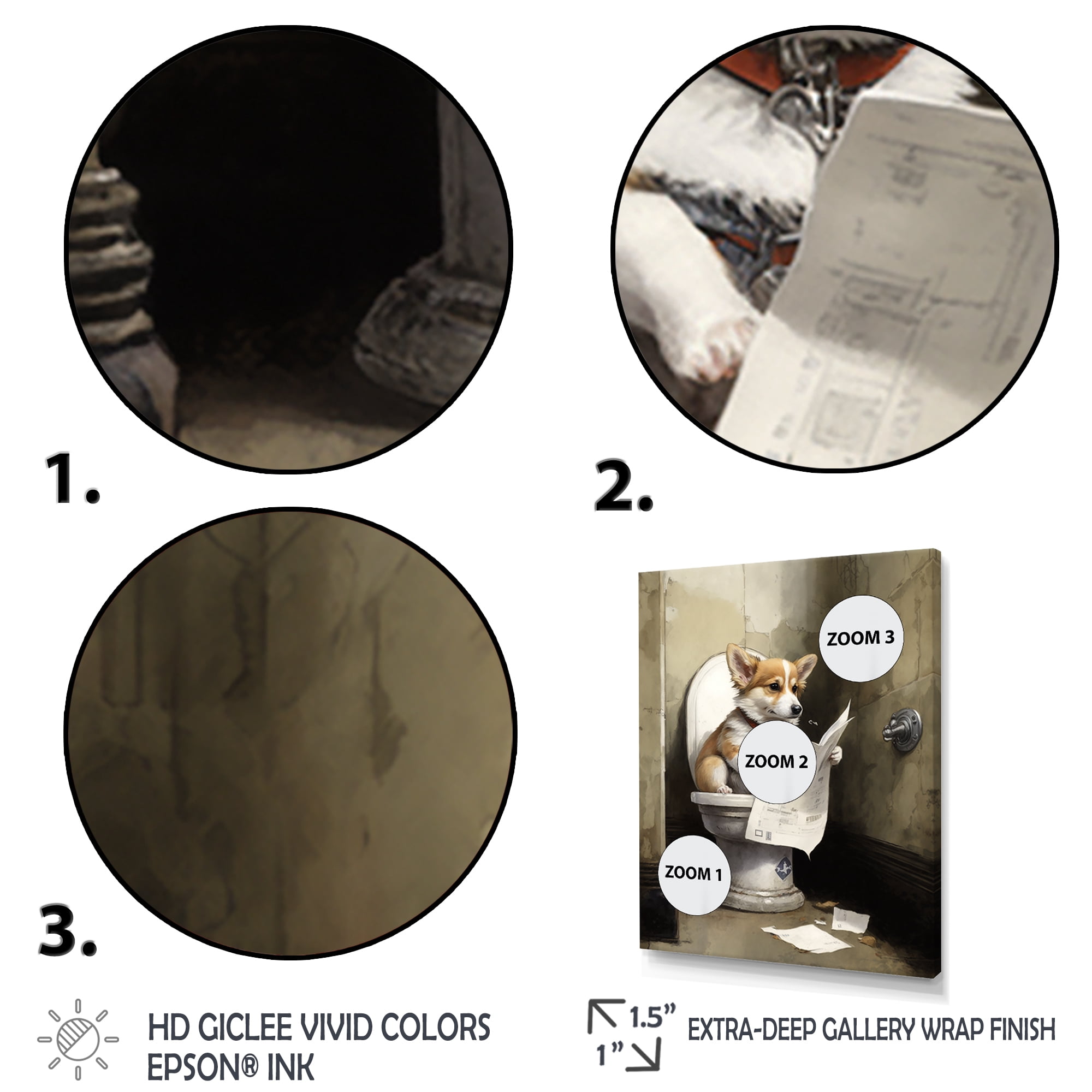 Designart Silly Corgi Reading News On Toilet Canvas Wall Art