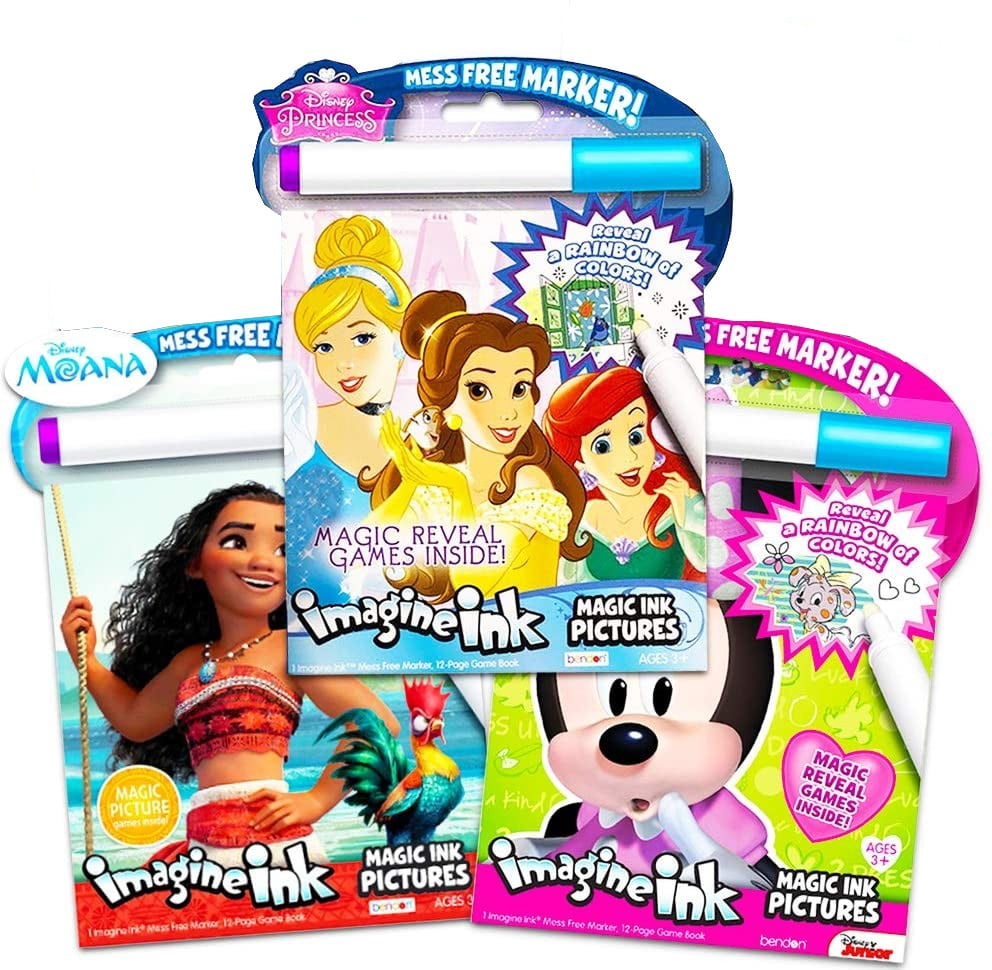 Disney Princess Magic Ink Coloring Book Set -- Bundle of 3 Imagine Ink Books for Girls Kids Toddlers Featuring Disney Princess, Moana, and Minnie ...
