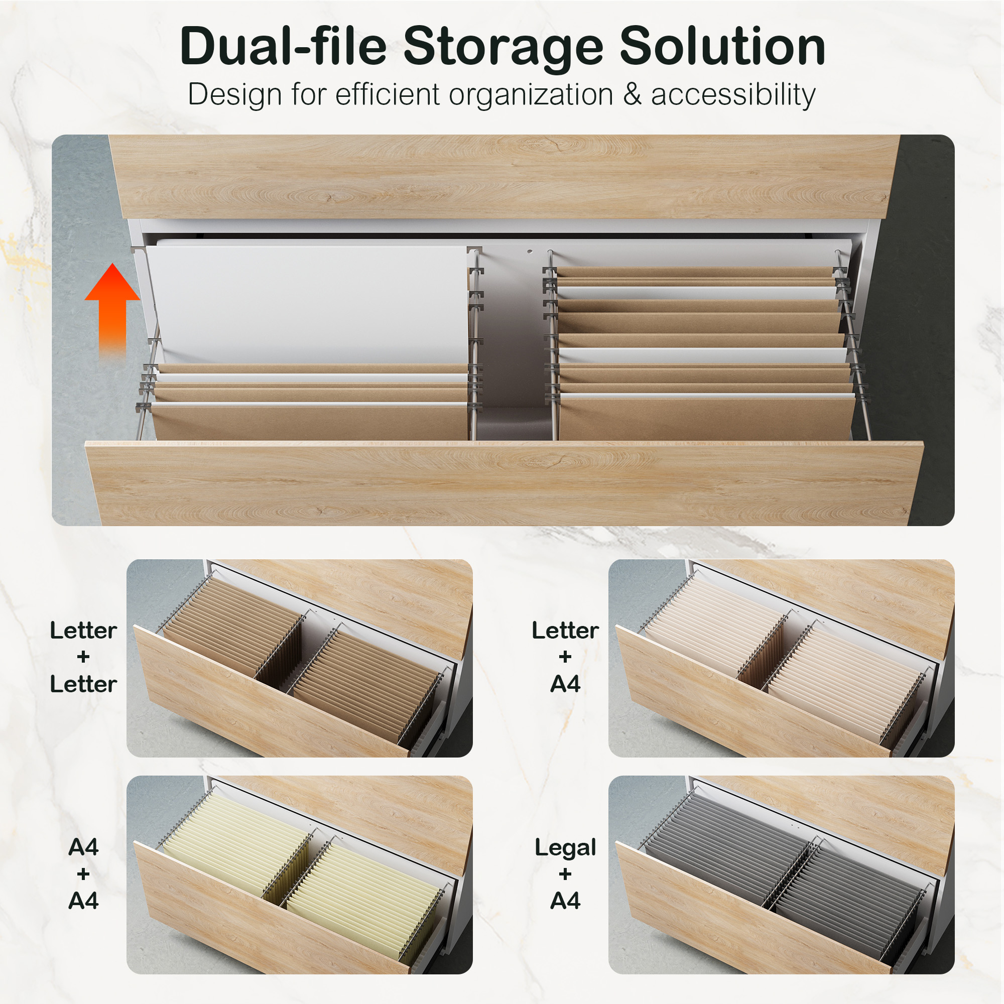 ModernMate Wood File Cabinet  with Anti-tilt for Home Office，2 Drawer Lateral File Cabinet A4/Letter Files with Anti-tilt