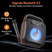 JYX Bluetooth Speaker, Portable Party Speaker with Wired Microphone, DJ Lights, Supports TF Card/ USB, 24H Palytime, D50