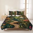 thumbnail image 3 of Twin Quilt Set 68''x86'', Forest Lightweight Summer Bedspread Coverlet Set with 2 Pillow Shams, Vintage Cottage Mushroom Tree Floral Green Breathable All Season Quilt Bedding for Dorm/Bedroom, 3 of 9