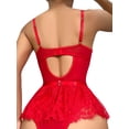 thumbnail image 2 of MINTREUS Lingerie for Women Sexy Rhinestone Heart Garter Underwire Floral Lace Mesh Sheer Babydoll Lingerie Teddy Bodysuit Skirt Set, 2 of 9