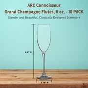 10 ARC Connoisseur Grand Champagne Flutes Set, 8 oz. - Durable, Sleek, Color Bottom, Barware - Clear