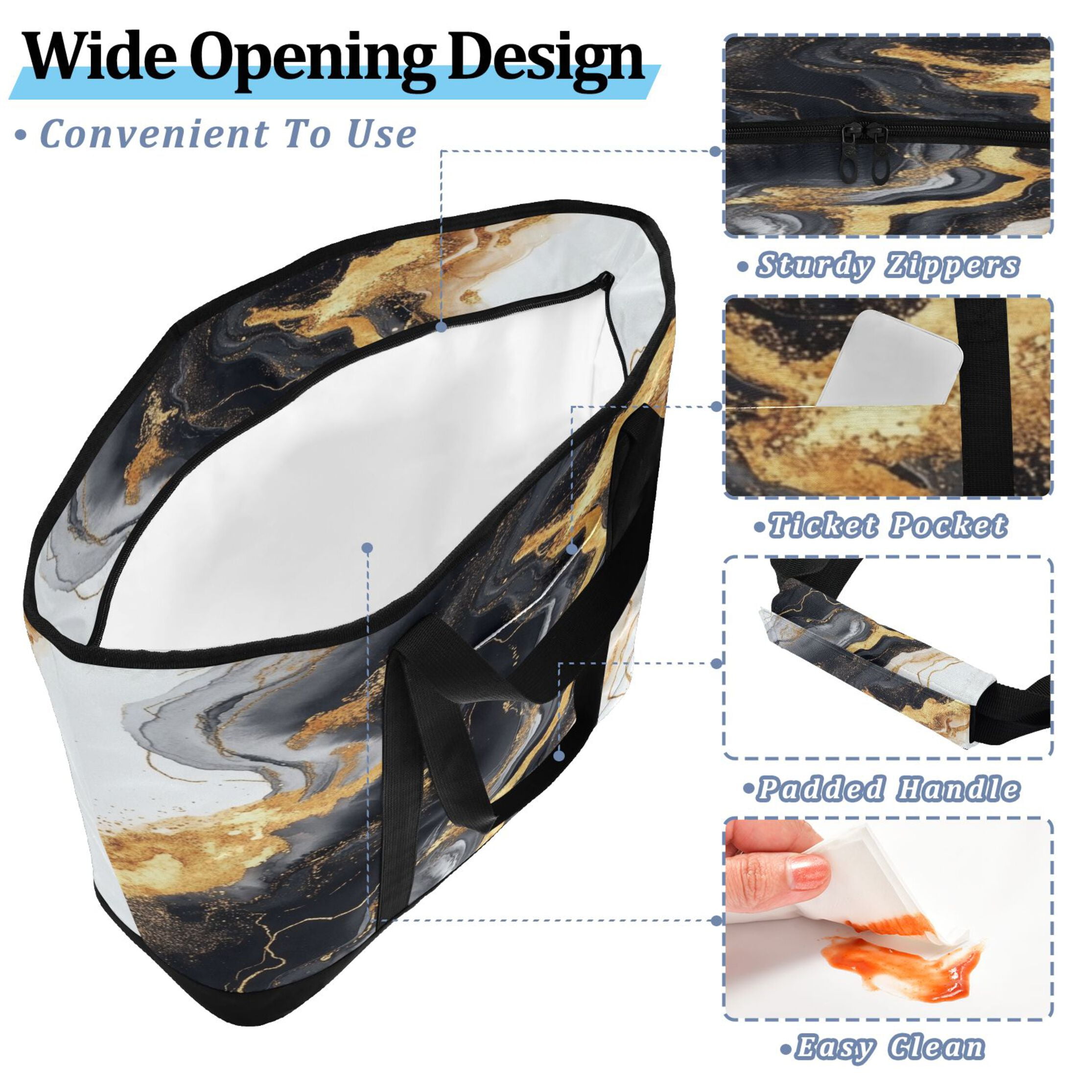 Large Hand-held Ice Pack Picnic Bag Insulation and Refrigeration Suitable for Shopping Picnics and Camping Black Marble