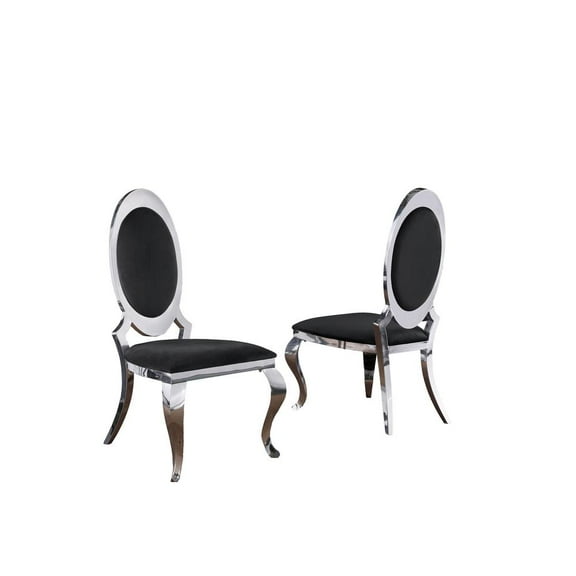 Classy Round Back Black Velvet Side Chairs with Silver Legs (Set of 2)