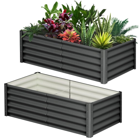 6x3x1.5FT Raised Garden Bed Kit Galvanized 2 Pcs Dark Grey