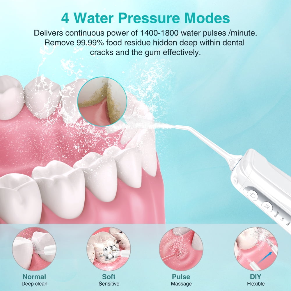 Cordless Water Flosser for Teeth, INSMART,Portable Rechargeable Teeth Cleaner with DIY Mode RGB Light 4 Jet Tips IPX7 Waterproof Dental Oral Irrigator
