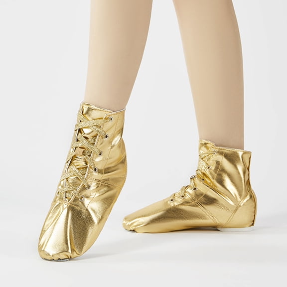 Ballet Shoes for Girls Soft Sole PU Leather Jazz Shoes, Solid Color Modern Yoga Practice Gold 4-5 Years