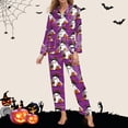 thumbnail image 5 of XIAOCHA Women Halloween Print Pajama Set Long Sleeve Button Down Sleep Pant Set, 5 of 5
