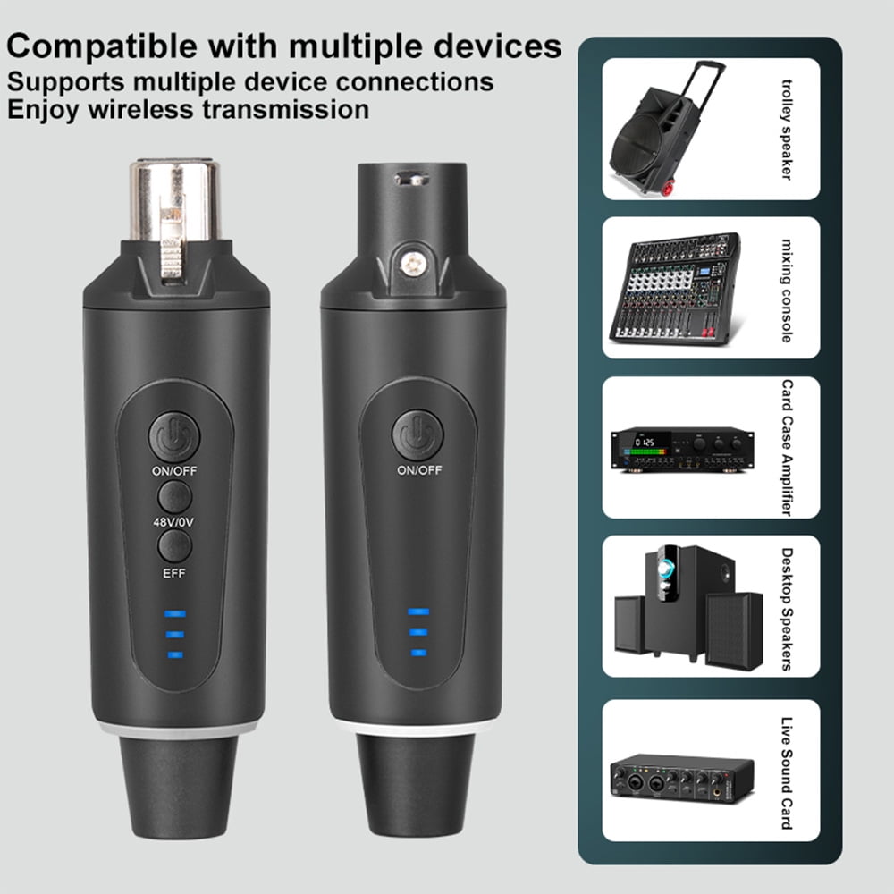 NFTIGB Wireless XLR Transmitter and Receiver 48V UHF Microphone System Built-in Rechargeable Battery for Audio Mixer Electric Guitar Bass