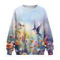 thumbnail image 4 of HELLHERO Hummingbird Daisy Print Women Sweatshirt Fall Long Sleeve Pullover Tops Fashion Oversized Crewneck Sweater Size S, 4 of 7