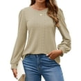 thumbnail image 3 of Fantaslook Eyelet Blouses for Women Dressy Casual Long Sleeve Shirts Crew Neck Fall Trendy Tops, 3 of 9