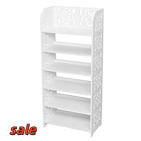 Hassch 6-Tier Shoe Organizer with Hollow Carved Design, Freestanding Shoe Shelf, Shoe Rack for Closet, Entryway, White