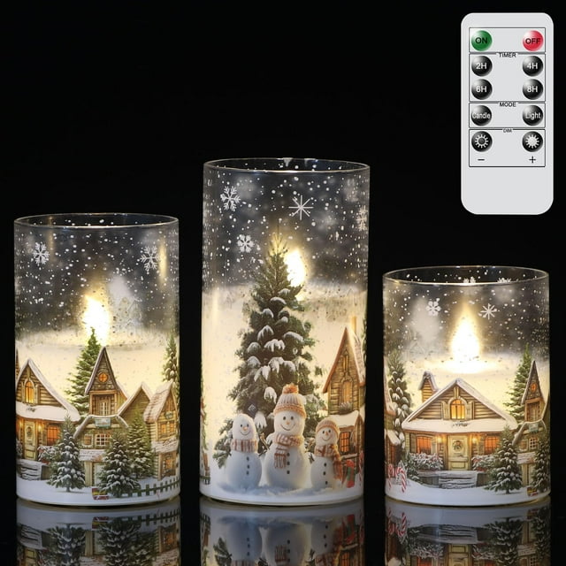 Velas de cristal sin llama con mando a distancia, diseño de muñeco de nieve, de Lamp Romance
