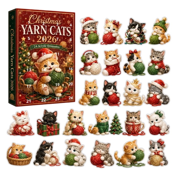2026 Christmas Advent Calendar, 24-Day Festive Christmas Yarn Cats Surprise Blind Box, Perfect Christmas Gifts for Adults Kids and Family