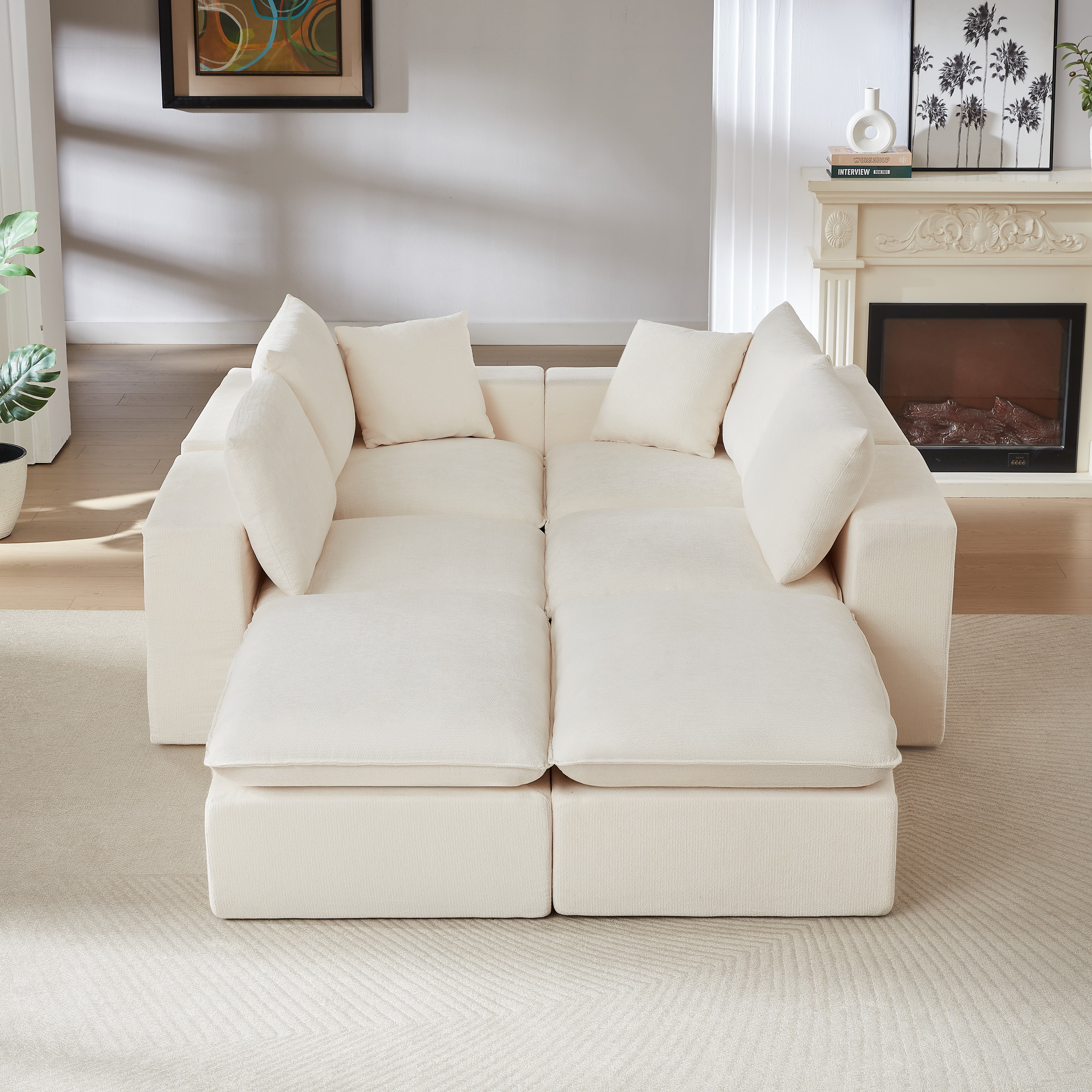 MAYEERTY Modern Modular Chenille Sofa, White Cloud-Soft Sectional Couch for Living Room