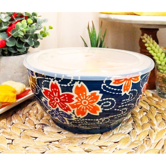 Ebros Set of 2 Ceramic Blue Cherry Blossoms Portion Meal Bowls 5 Cups