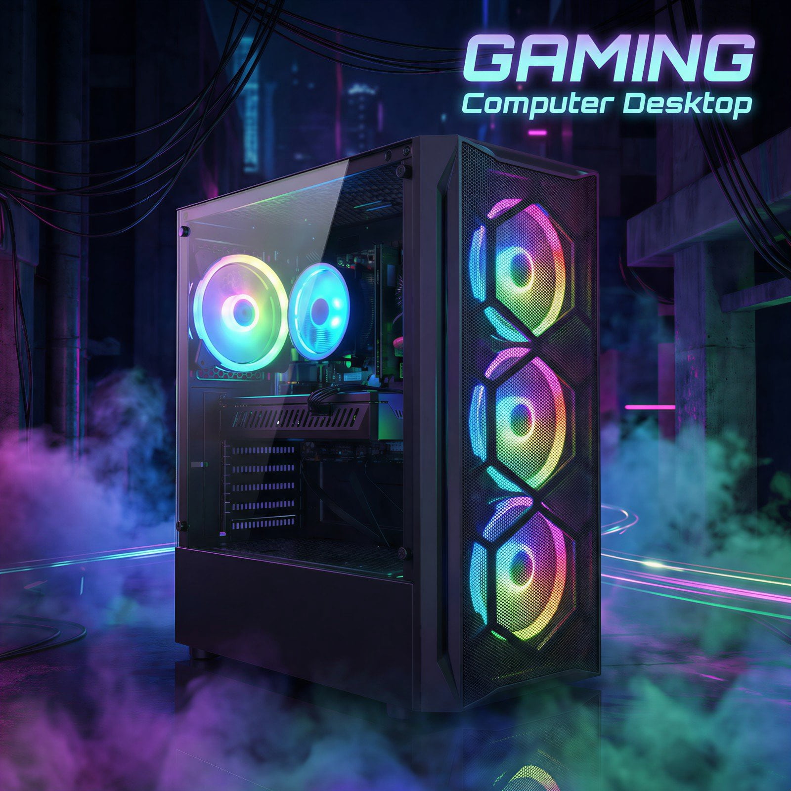 STGAubron Gaming Desktop PC, Radeon RX 580 8G GDDR5, Intel Core i7 up to 3.9G, 16G RAM, 1T SSD, WiFi, BT 5.2, RGB Fan x4, Windows 11 Home