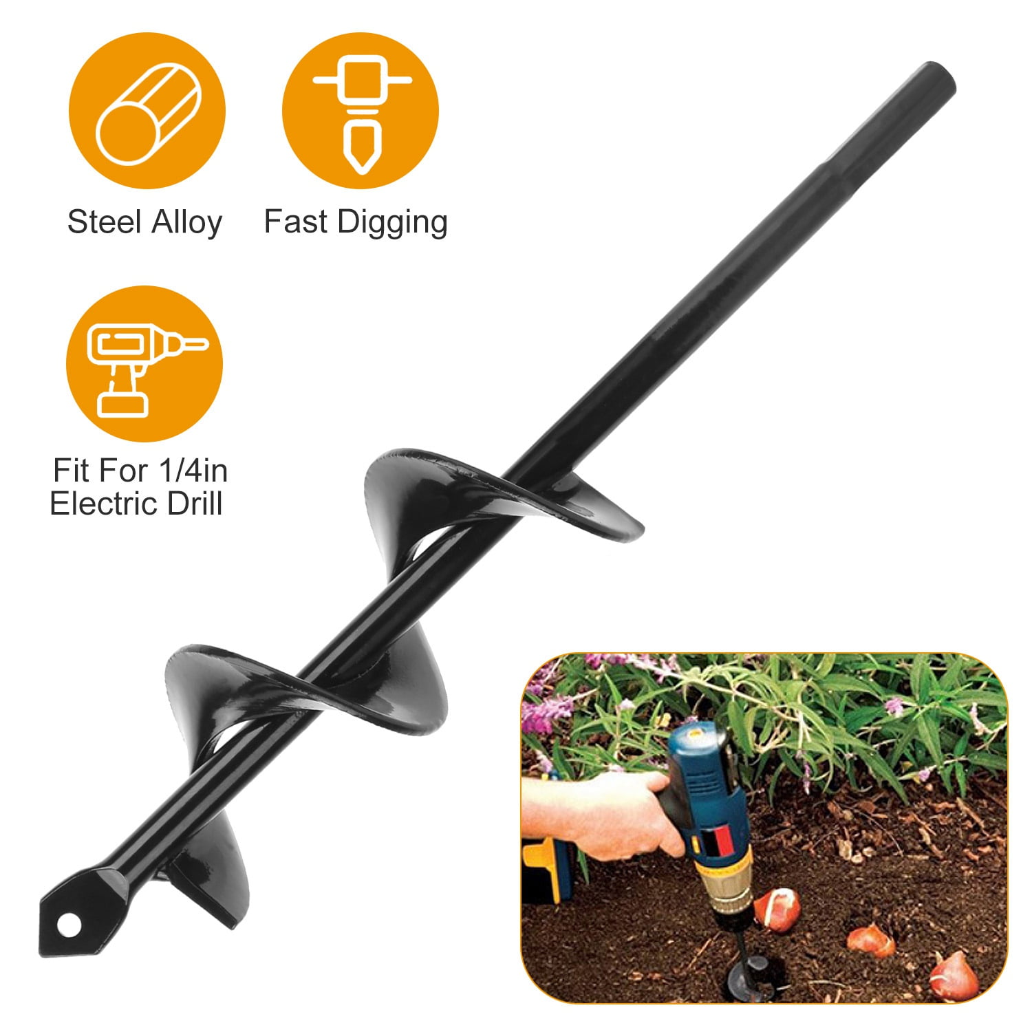 4 Size Power Hole Digger Kit Flower Planting Garden Yard Auger Spiral Drill Bit