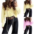 thumbnail image 1 of Tops bonitos para adolescentes,Blusa informal de manga larga con cuello en V para mujer, con cordones, poliéster, corte holgado para uso diario, sopatenor, 1 of 8
