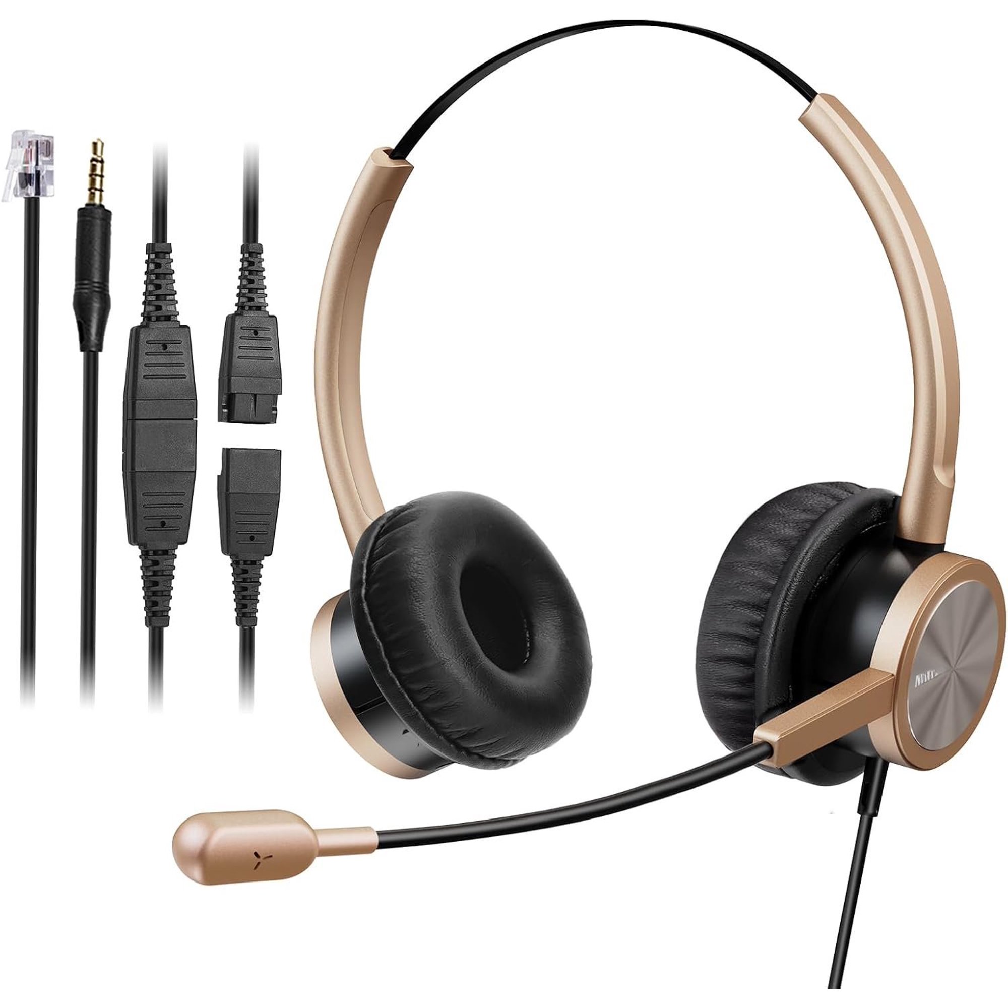 Phone Headset with RJ9 & 3.5mm Jacks for Call Center Deskphone Cell Phone PC Laptop, Office Landline Telephone Headset with Microphone Noise Canceling for Polycom Avaya Nortel