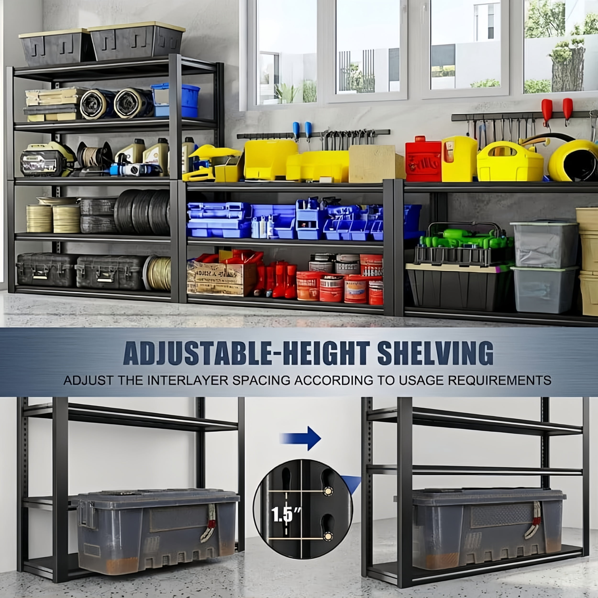 84''H Garage Shelving Unit, Black Storage Shelf, 5 Tiers Storage Racks, Free Standing Heavy Duty Metal Board Adjustable Shelves