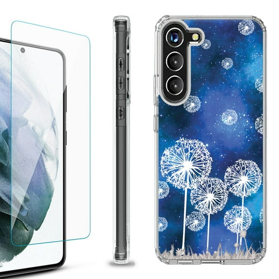 OneToughShield ® for Samsung Galaxy S23  S23 Plus 5G Shockproof Bumper Phone Case, with Tempered Glass Screen Protector - Dandelion Stars