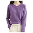 thumbnail image 1 of Cardigan en Tricot pour Femmes à Col Rond, Manches Longues, Couleur Unie, Veste pour l'Automne et le Printemps, 1 of 5