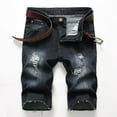 thumbnail image 2 of XFLWAM Men's Distressed Ripped Stretchy Jean Shorts Summer Broken Holes Slim Denim Short Pants Casual Straight Leg Jeans Short Dark Gray 4XL, 2 of 5