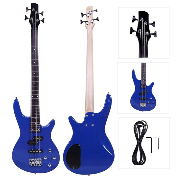 FASCK New Blue 4 Strings Electric IB Bass Guitar for Student Xmas Gift