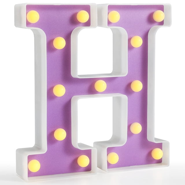 Lámpara LED con letras en forma de marquesina Pooqla, color morado H, batería de 22 cm