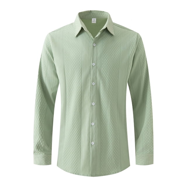 HAiming Mens Solid Color Knitted Shirts Lapel Long Sleeve Button down Tops Fall Plus Size Casual Work Office Blouse