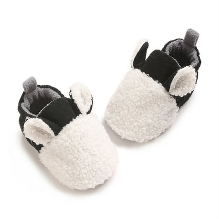 Mildsown Newborn Baby Winter Shoes Contrast Color Warm Flats with Cute Ears