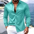 thumbnail image 2 of YOIAVAIOY Men's Collar Button Up Shirts with Pockets Slim Fit Satin Lightweight Tops Fall Casual Outfits Solid Color Spring Everyday Light Blue XXXL, 2 of 6