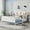 White, variant on Euroco Metal Twin Size Platform Bed with Upholstered Headboard, Storage Shelves and LED Light, Black
