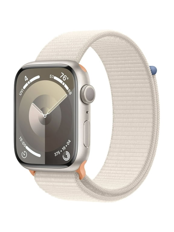 Pre-Owned Apple Watch Series 9 [GPS 45mm] Smartwatch with Starlight Aluminum Case and Starlight Sport Loop. Fitness Tracker, ECG Apps, Always-On Retina Display, Water Resistant