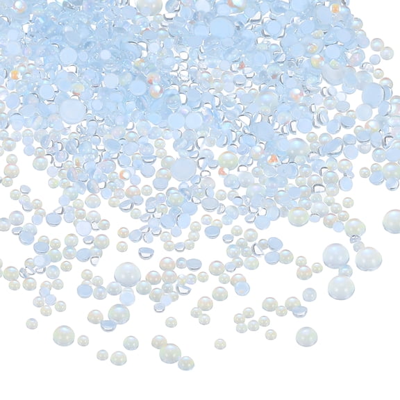 Uxcell Mini Glass Bubble Beads(2-5mm): 1440Pcs Sky Blue Tiny Iridescent Beads Round Flatback Pearls for DIY Crafting Nail Art Resin Filler Use
