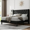 thumbnail image 2 of Feonase Queen Size Bed Frame with Upholstered Wingback Headboard,Button Tufted Platform Bed and Heavy Duty Wooden Slats Support,Easy Assembly, Noise-Free,No Box Spring Needed, Black, 2 of 7