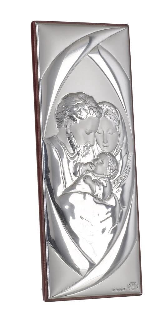 Italian 925 Silver Argento Holy Family Icon Plaque on Chery-wood Back ...