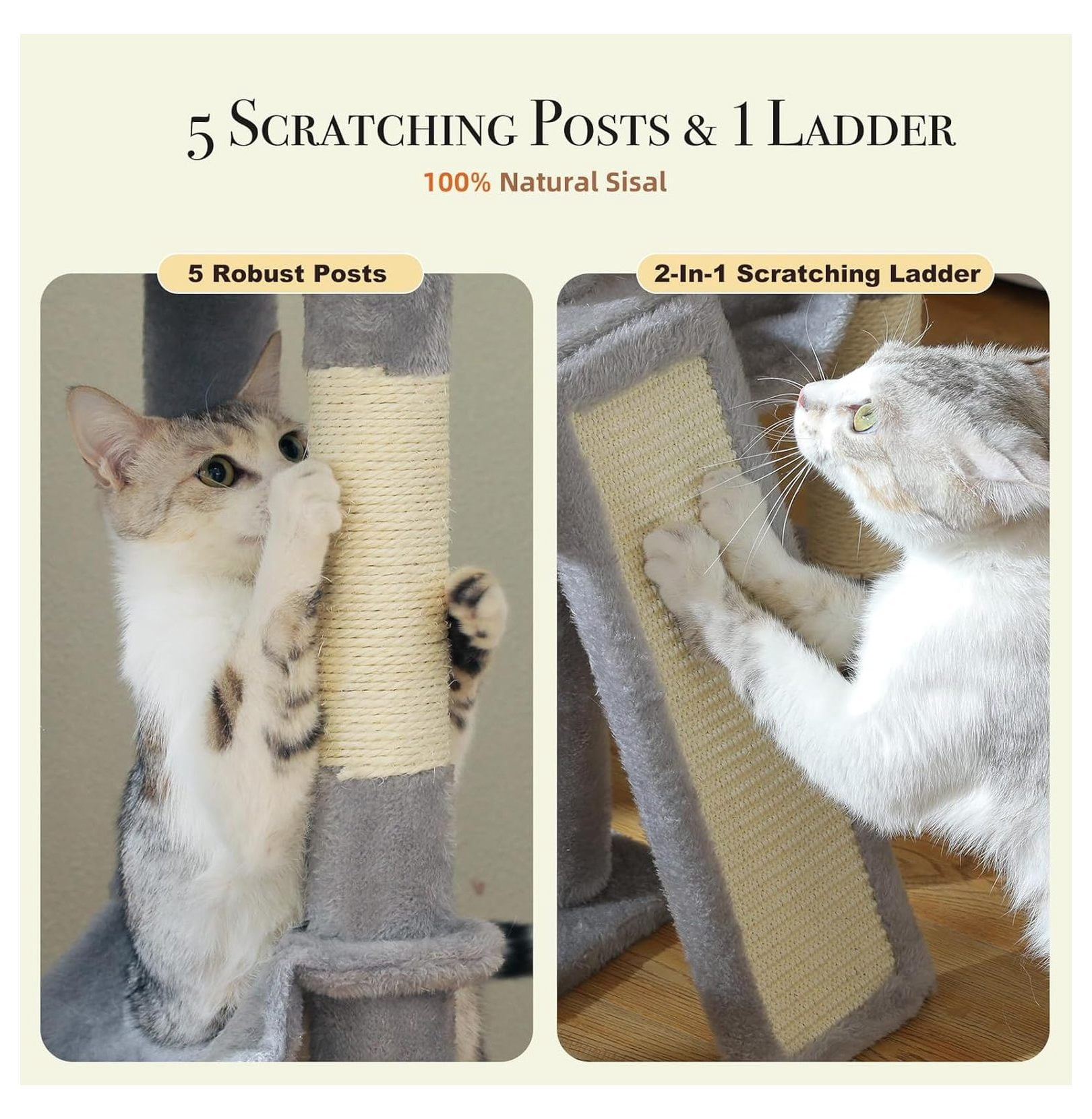 Cat Tree Floor to Ceiling, Adjustable Cat Tower 85-112 Inches, 7 Tier Cat Climbing Tower with Hammocks & Scratching Posts for Indoor Cats - Gray