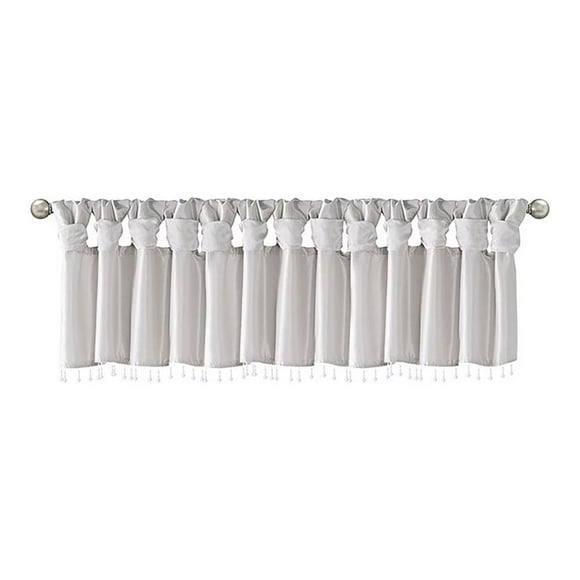 Madison Park Polyester Lightweight Faux Silk Valance with Beads in Silver