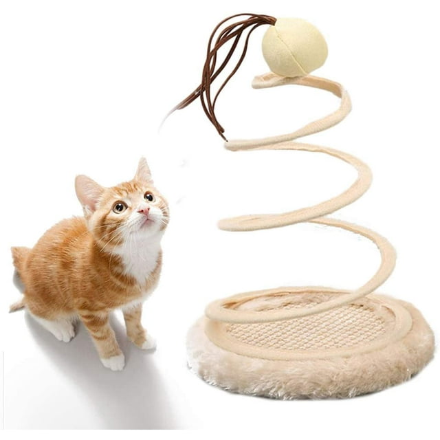 Interactive Cat Toy, Cat Plush Toy with Spiral Spring Plate and Funny Ball or Mouse Interactive Stainless Steel Spring Rotating Cat Creative Toy to Kill time and Keep Fit(Ball)